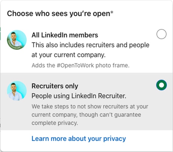 اوپن تو ورک لینکدین - Open to Work Recruiters Only