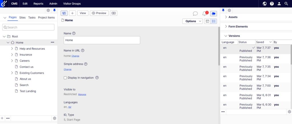 نمایی از سیستم مدیریت محتوای Optimizely