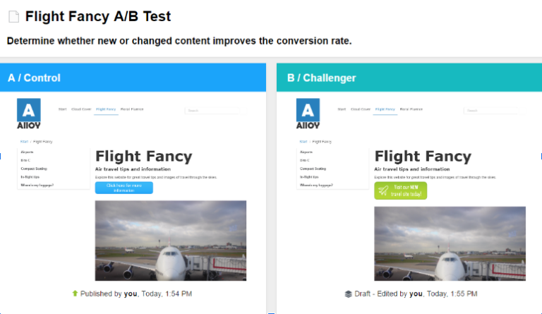 ویژگی تست چندمتغیره Optimizely