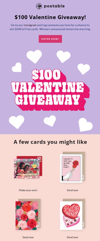 برگزاری مسابقه در شبکه‌های اجتماعی در روز ولنتاین برند Postable