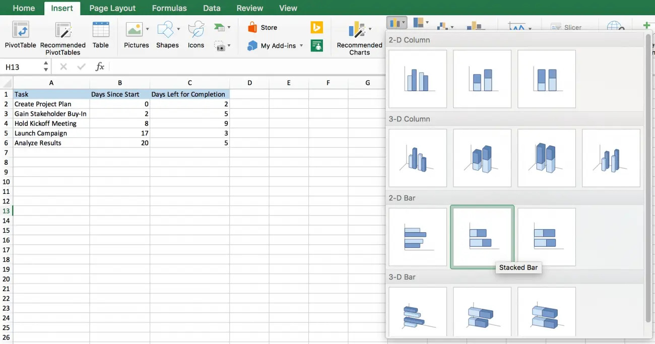 راهنمای ساخت گانت چارت - Stacked Bar Chart