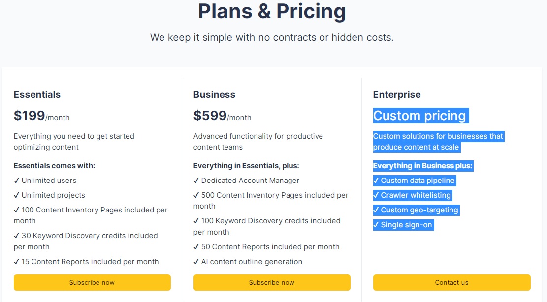 طرح‌های قیمت‌گذاری Clearscope