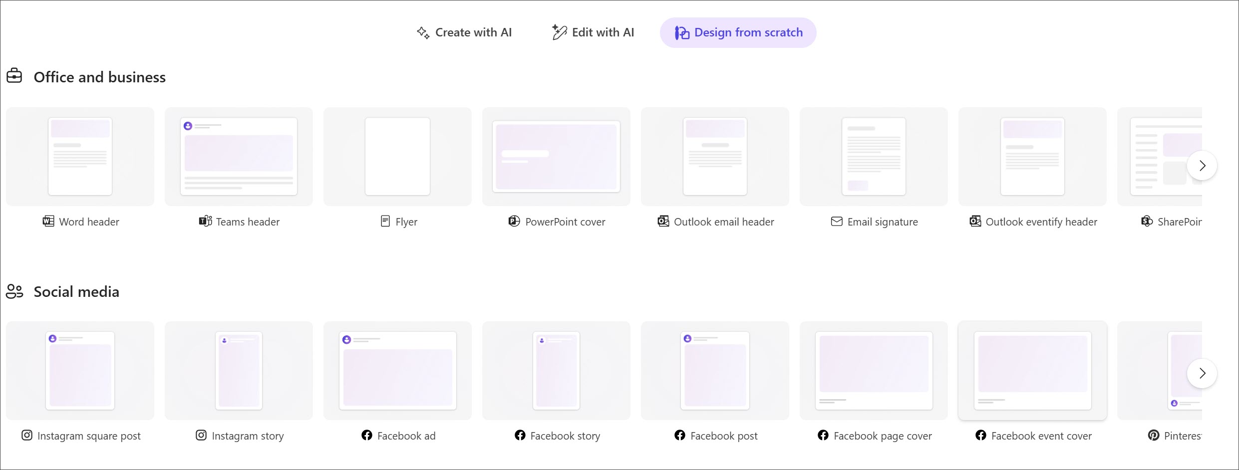 برگۀ Design from scratch در مایکروسافت دیزاینر